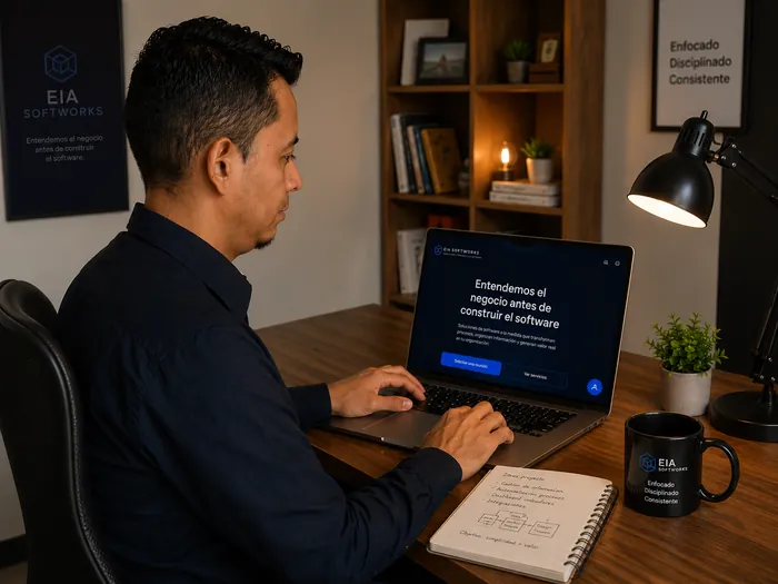 Evert Zambrano, fundador de EIA Softworks, trabajando en su escritorio